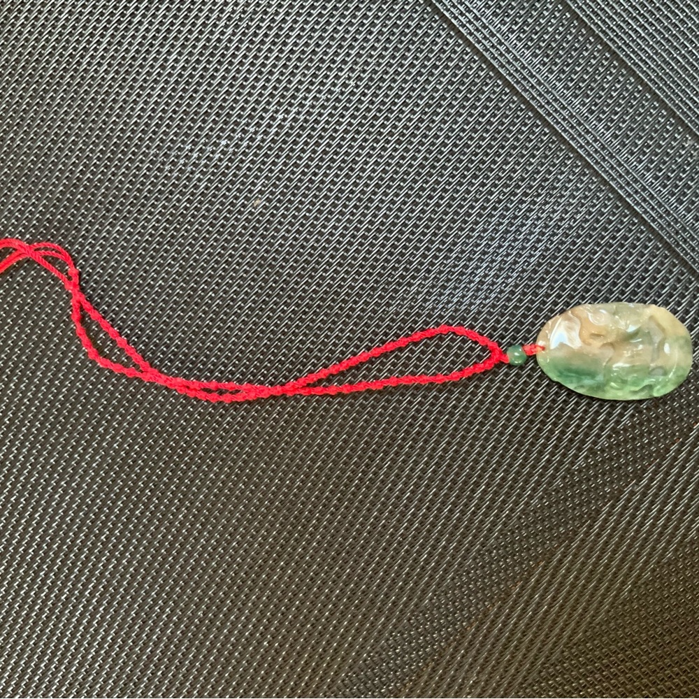 Green Jade Pendant with Red Cord